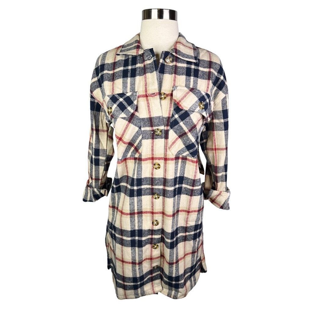 Taxi Premium Flannel Plaid Button Down Shirt Dress - MEDIUM